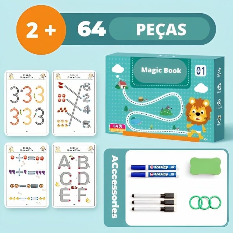 Caderno de Traço e Desenho Infantil Magic Book + Livro de Desenvolvimento Infantil (BRINDE!) Caderno de Traço e Desenho-edu-321 VF Villa Kids 64 PCS 