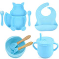 Kit 8 Pcs, Prato Formato Esquilo Com Ventosa, Babador, Conjunto Alimentação Para Bebê kit prato de silicone rosa-beb-322 VF Villa Kids Azul 