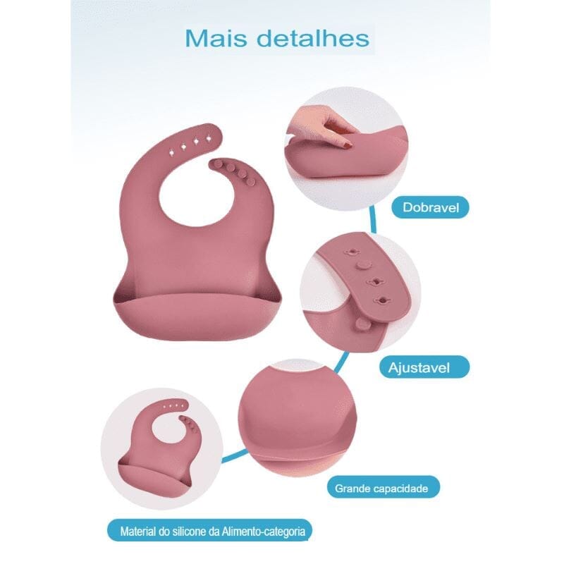 Kit 8 Pcs, Prato Formato Esquilo Com Ventosa, Babador, Conjunto Alimentação Para Bebê kit prato de silicone rosa-beb-322 VF Villa Kids 