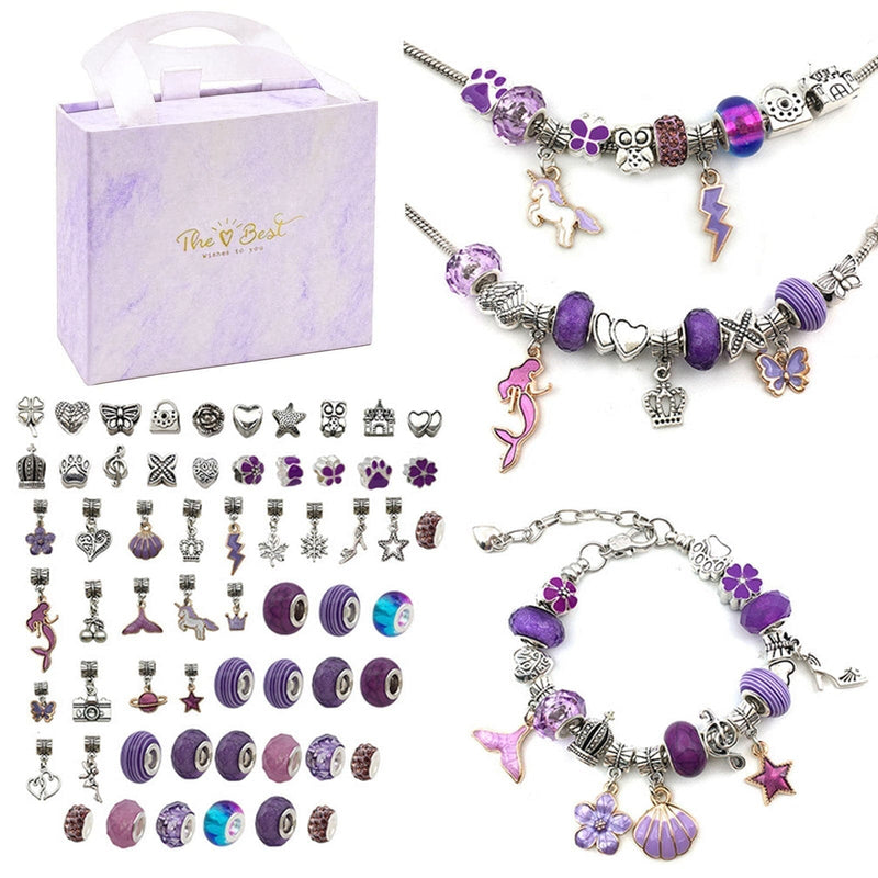 Kit Pulseiras Berloques Para menina - 64 peças Pulseira-brin-316 FAB Sereia Roxa 