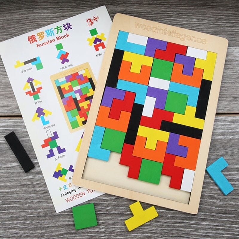 Tetris 3D - Quebra-cabeça colorido de Madeira Original Quebra-cabeça-edu-318 VF Villa Kids 